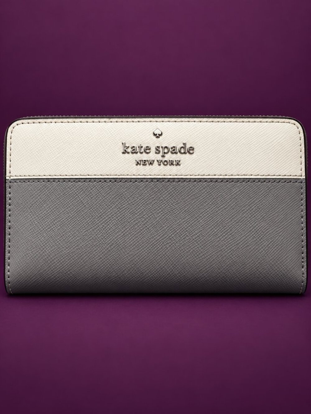 KATE SPADE New York Colorblock Bifold Wallet Ivory Gray Saffiano Leather